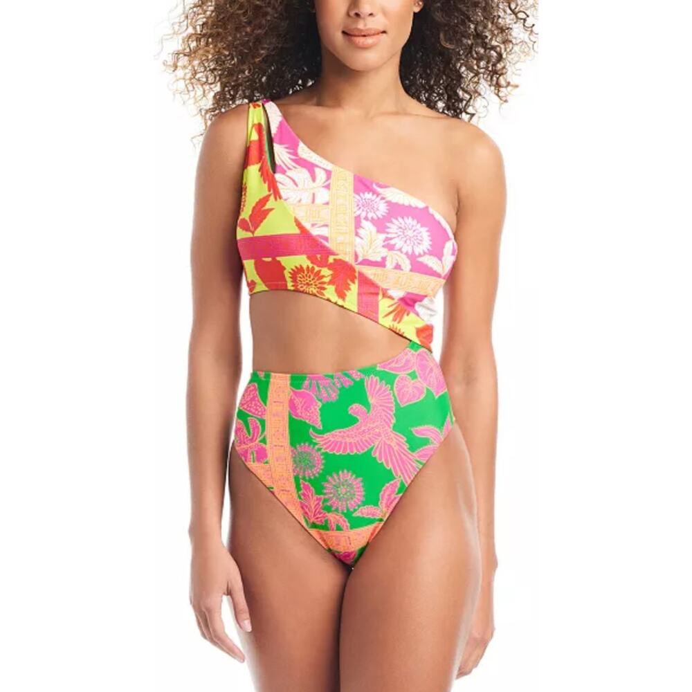 Bar III Multicolor One-Shoulder Cutout One Piece